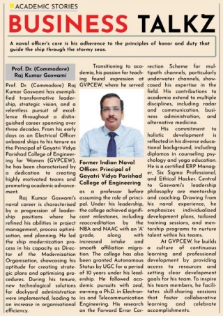 Prof. Dr. (Commodore) Raj Kumar Goswami, Is Featuring On Business Talkz Online Newspaper