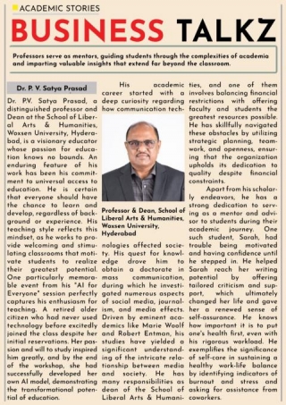 Dr. P. V. Satya Prasad Is Featuring On Business Talkz Online Newspaper