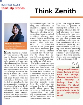 Business Talkz Startup Story Presents Manika Sharma From Think Zenith