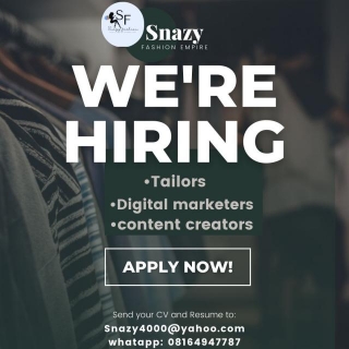Job Openings At Snazy Fashion Empire.