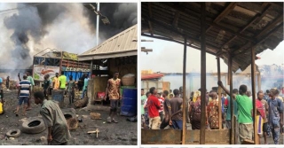 Market In Ile-Epo, Lagos State, Engulfed In Flames Following Clashes Among Hoodlums