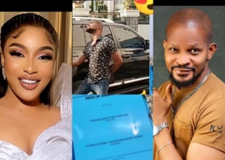 Tonto Dikeh Gifts Uche Maduagwu Plot Of Land And N2.5 Million For Being A Good Friend (Video)