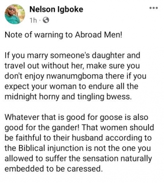Men Who Go Abroad, Don't Cheat When U Travel Without Your Wife,if U Want Her Too Remain Faithful. Nigeria Man Warns Men Who Travel Abroad..