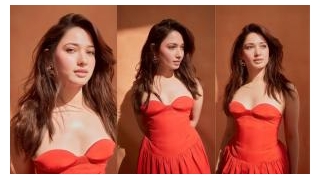Tamannaah Bhatia Radiates Summer Vibes In Stunning Orange Fit And Flare Corseted Dress