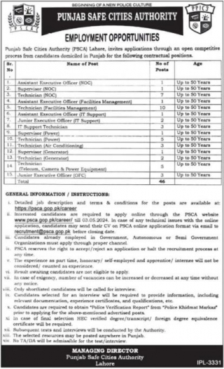 Latest Punjab Safe City Authority Job Opportunities 2024