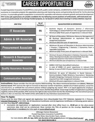 Punjab Population Innovation Fund (PPIF) Career Opportunities