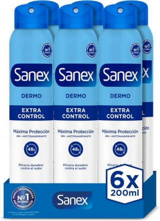Sanex Desodorizante Dermo Extra Control Em Spray, 6 X 200 Ml