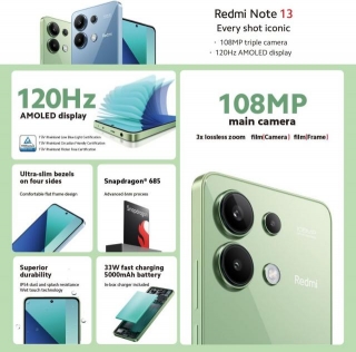 Xiaomi Redmi Note 13, Versão Global, Dual SIM, 8 + 256 GB