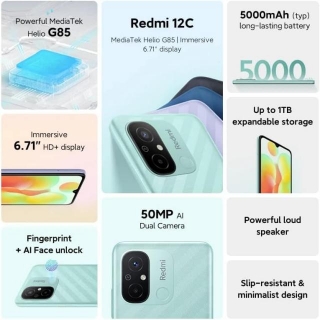 Smartphone Redmi 12C Versão Global 3 GB + 64 GB