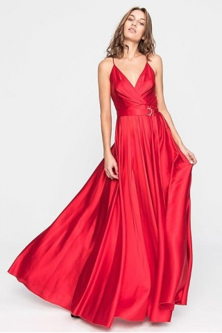 Vestido Comprido De Cetim Para Casamento, Vermelho, 42