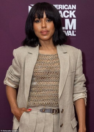 Kerry Washington, 47, Seems To Have A Wardrobe Malfunction As A White Tag Appears Under Her See-through Netted Top At UnPrisoned Season 2 Premiere