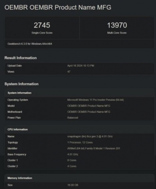 Surface Laptop 6 On GeekBench With Snapdragon X Elite