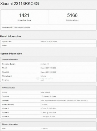POCO F6 Pro Geekbench Listing: Snapdragon 8 Gen 2, 16GB RAM