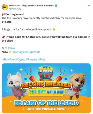 Crypto Whale Invests $11,695 In PawFury (PAW) Presale