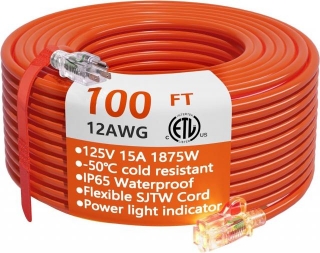 12/3 Heavy Duty Outdoor Extension Cord, 100 Ft