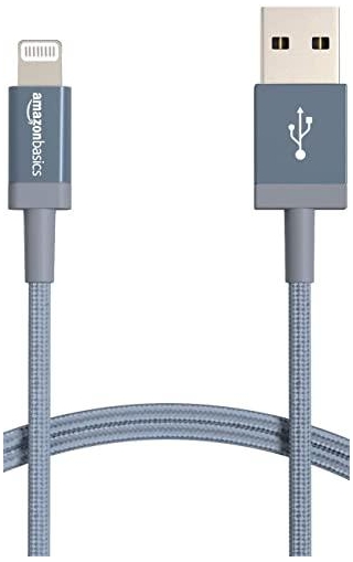 Amazon Basics Nylon Braided MFi Certified Lightning Charger Cable, 3ft, Gray
