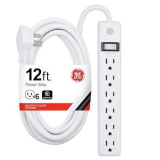 GE 6-Outlet Power Strip With 12ft Cord, Flat Plug