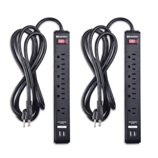 Cable Matters 2-Pack 6-Outlet Surge Protector Power Strip With USB Ports, 8 Ft, ETL Listed, Long Extension Cord, Surge Protector With USB Ports In Black