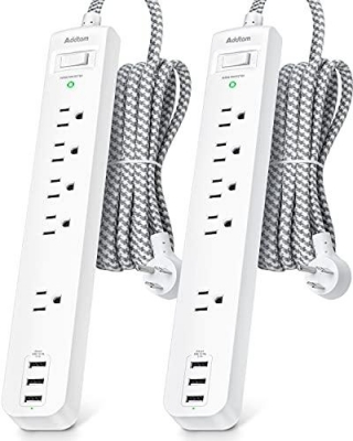 2 Pack Surge Protector Power Strip - 5 Outlets, 3 USB Ports, 5Ft Cord