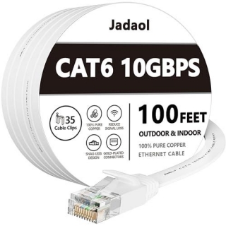 100 Ft White Cat 6 Flat Ethernet Cable