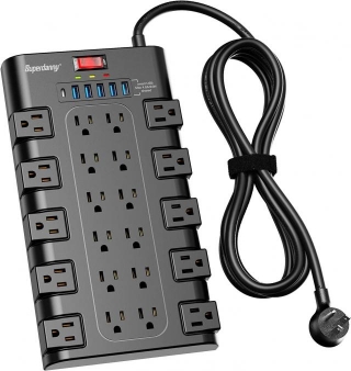 SUPERDANNY Power Strip Surge Protector With 22 AC Outlets + 6 USB Charging Ports