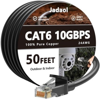 50ft Cat 6 Outdoor Ethernet Cable, 10Gbps, Waterproof