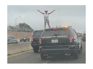Police Chase On L.A. Freeway: Woman Strips Naked On Car Roof