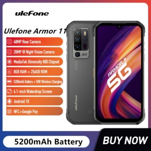 Ulefone Armor 11 Waterproof Rugged Smartphones 8GB+256GB 6.1Inch Display 48MP Camera 5200mAh 5G Cell Phone Wireless Charging NFC