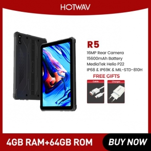 HOTWAV R5 Tablets Global Version Android 12 Octa Core 4GB 64GB 15600mAh 10.1 HD+ Display 16MP Rear Camera Rugged Tablets PC