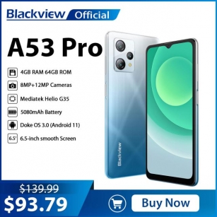 Blackview A53 Pro New Smartphone 4GB 64GB 6.5 Inch Android 12 Cellphone Octa Core Mobile Phone 5080mAh Dual 4G 12MP Rear Cameras