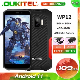OUKITEL WP12 First Android 11 IP68 Waterproof Rugged Mobile Phone 5.5'' HD+ 4GB+32GB 4000mAh MT6761D Smartphone NFC Cellphone