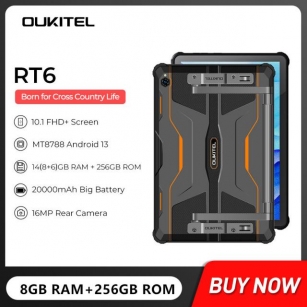 Oukitel RT6 Rugged Tablet PC 8GB+256GB Android 13 Pad 10.1Inch FHD Tablets 16MP Camera 20000mAh Large Battery 33W Fast Charging