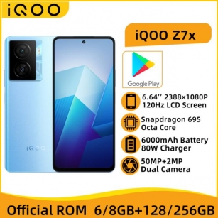 IQOO Z7X 5G 6GB 128GB Snapdragon 695 Octa Core 6.64'' 120Hz LCD Display 50MP Camera 6000mAh Battery 80W Charger