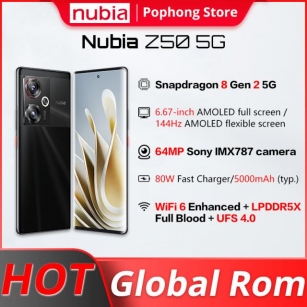 Global Rom Nubia Z50 5G 6.67 Inch 144Hz AMOLED Flexible Display 12GB RAM 256GB Snapdragon 8 Gen 2 Octa Core 64MP Dual Cameras