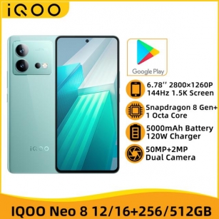 IQOO Neo 8 5G NFC Snapdargon 8+ Gen 1 Octa Core 6.78'' 144HZ 1.5K AMOLED Screen 50MP Camera 5000mAh Battery 120W Fast Charger