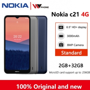 Nokia C21 4G 6.5'' HD+ V-notch Dual SIM 3000 MAh All-day Battery Life 2+32GB Android™ 11 With GPS/AGPS MicroSD Support 256GB