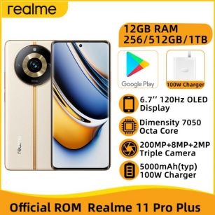 Realme 11 Pro Plus 5G Dimensity 7050 Octa Core 6.7'' 120Hz OLED Display 200MP Camera 5000mAh Battery 100W Charger