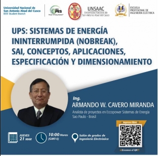 PONENCIA INTERNACIONAL UPS:SISTEMA DE ENERGIA ININTERRUMPIDA(NOBREAK) -ESCUELA PROFESIONAL INGENIERIA ELECTRICA-UNIVERSIDAD SAN ANTONIO ABAD DEL CUZCO-PERU
