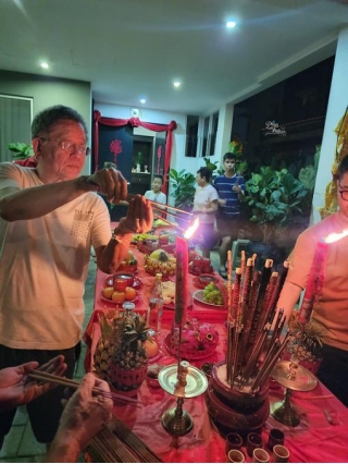 The Celebration Of Hokkien New Year With Sugarcanes And Fireworks