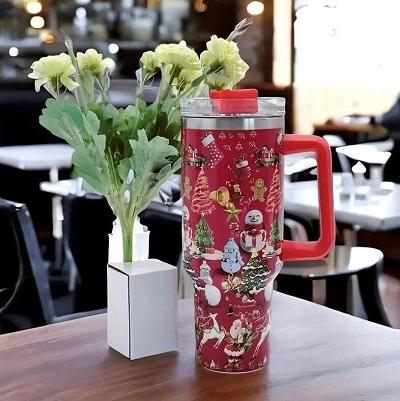 40oz Stainless Steel Vacuum Insulated Christmas Tumbler with Lid and Straw 40% Off with Discount Code!