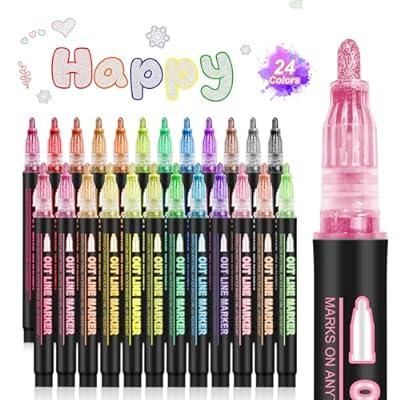 Double Line Outline Markers, 24 Colors 45% Off with Promo Code!