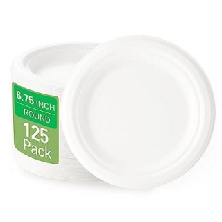 Eco-Friendly Disposable White Bagasse Plates, 125 Pack 50% Off With Discount Code!