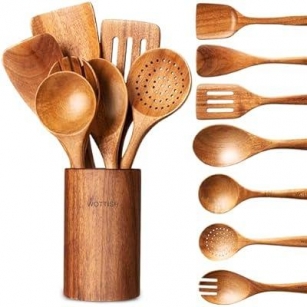Wooden Utensils Set For Cooking, 8Pcs 50% Off With Coupon Code!