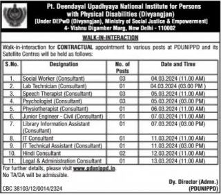 PDUNIPPD Recruitment 2024 Walk In Interview For 18 Contract Vacancies
