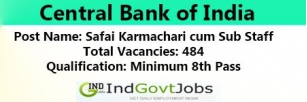 Central Bank Of India Sub Staff Recruitment 2024 Notification, Apply Online [484 Vacancies]