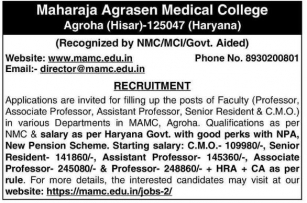 MAMC Agroha Recruitment 2024 Apply Faculty Vacancies