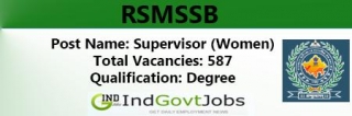 RSMSSB Supervisor Recruitment 2024: Apply Online For 587 Vacancies For Women