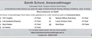 Sainik School Amaravathinagar Recruitment 2024 Apply 09 Staff Vacancies