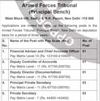 Armed Forces Tribunal Recruitment 2024 Apply 26 Deputation Vacancies | Www.aftdelhi.nic.in