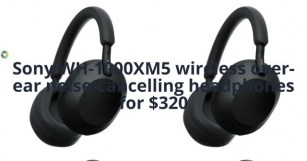 Sony WH-1000XM5 Wireless Over-ear Noise-cancelling Headphones For $320